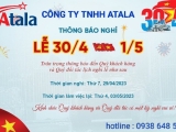 THÔNG BÁO NGHỈ LỄ 30/4 - 1/5
